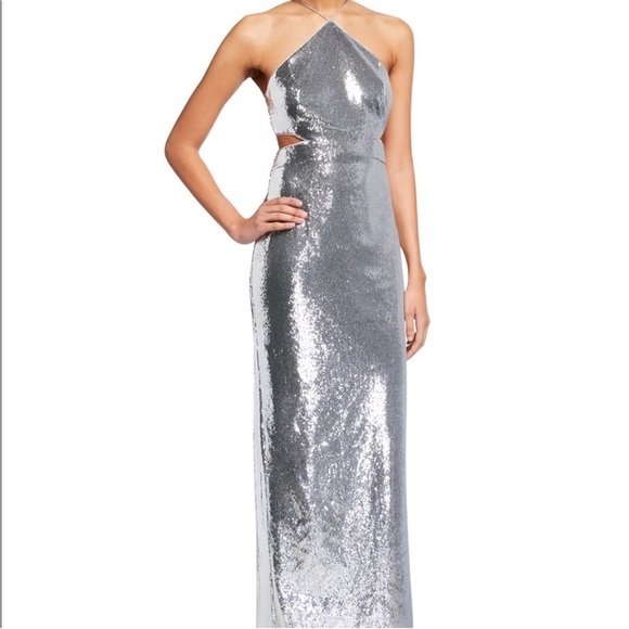 Aidan Mattox Halter Cut Out Maxi‎ Sequin Dress - Picture 2 of 16
